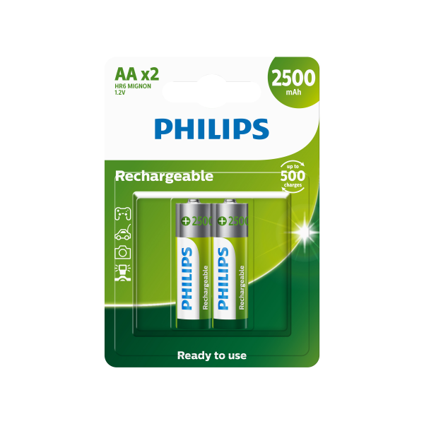 Pilha Philips Recarregável AA C/2 2500 MA