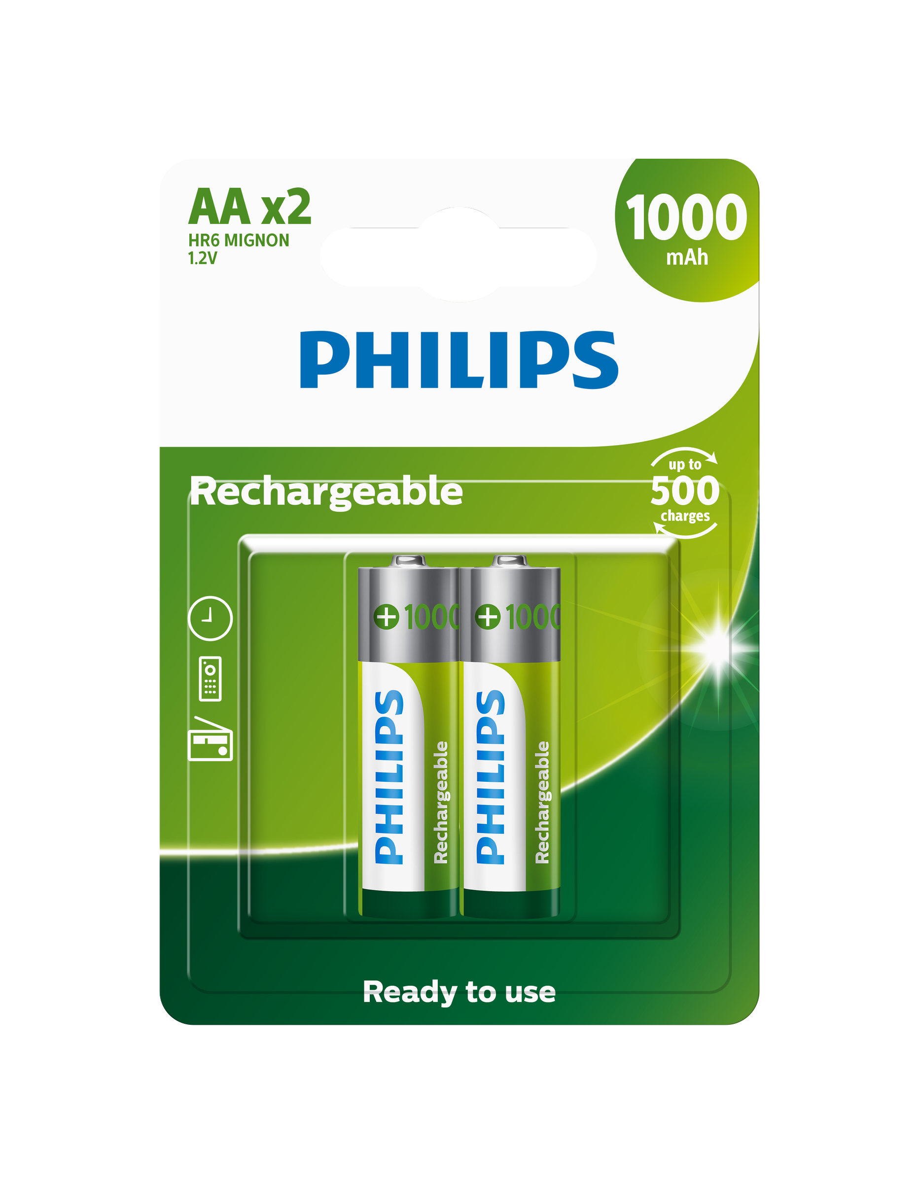 Pilha Philips Recarregável AA C/2 1000 MA